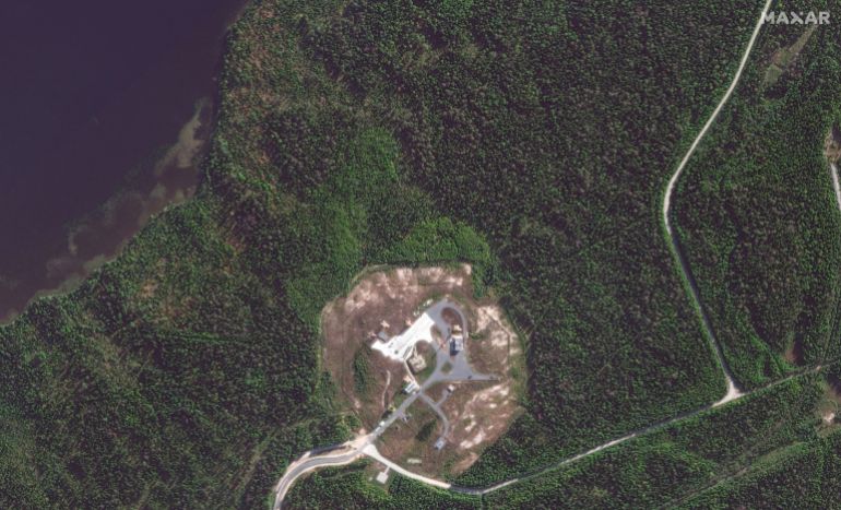 The Plesetsk site before the launch. It is an open area in the forest with clearly visible roads and buildings